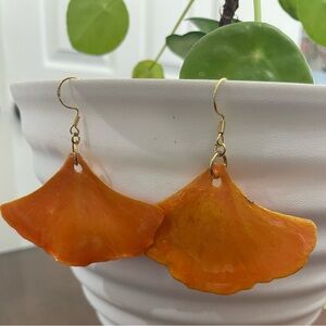 Ginkgo Biloba leaf Vibrant Orange Fan-Shaped Earrings